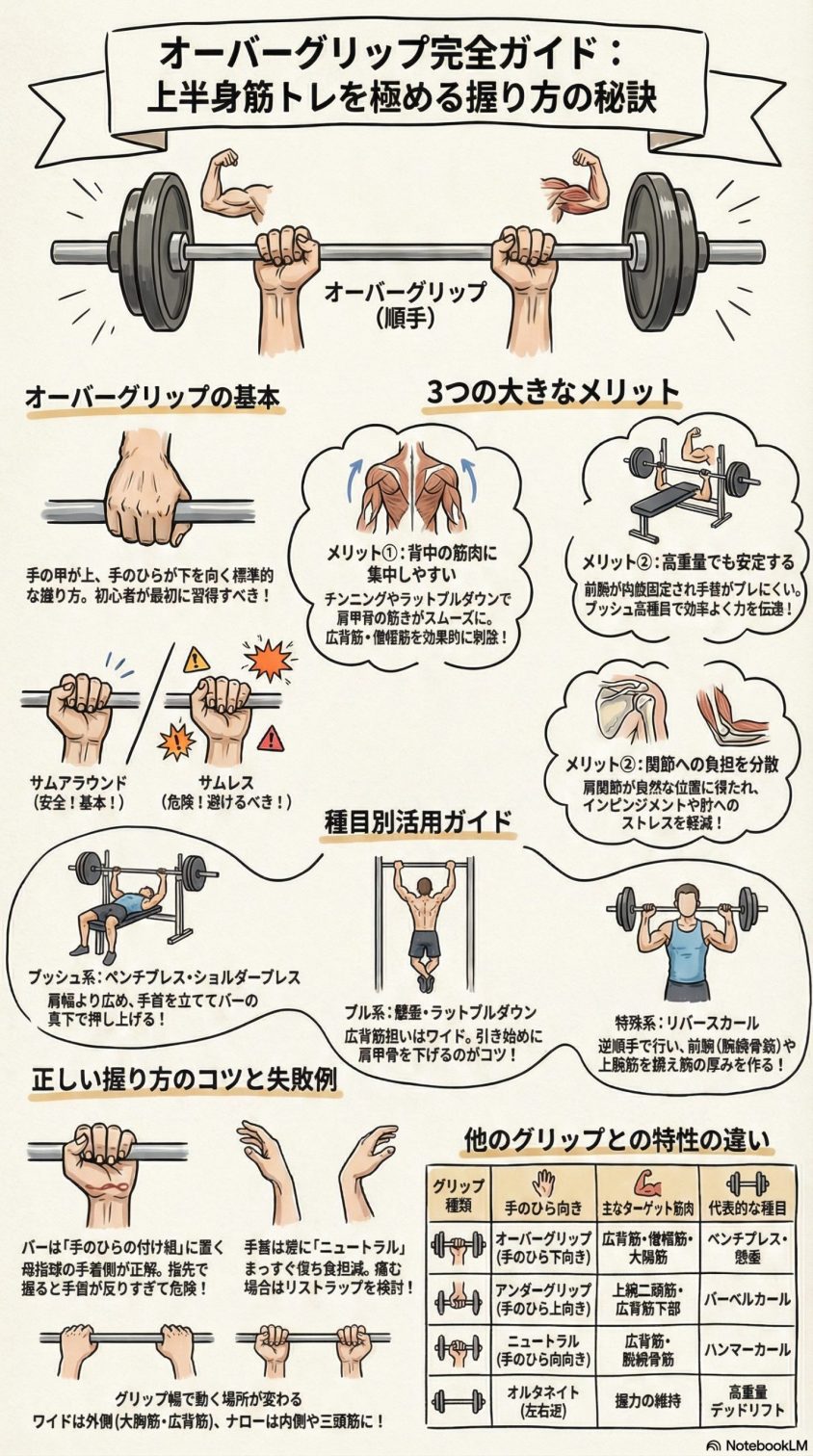 オーバーグリップとは?上半身筋トレを徹底強化する握り方と種目別活用法